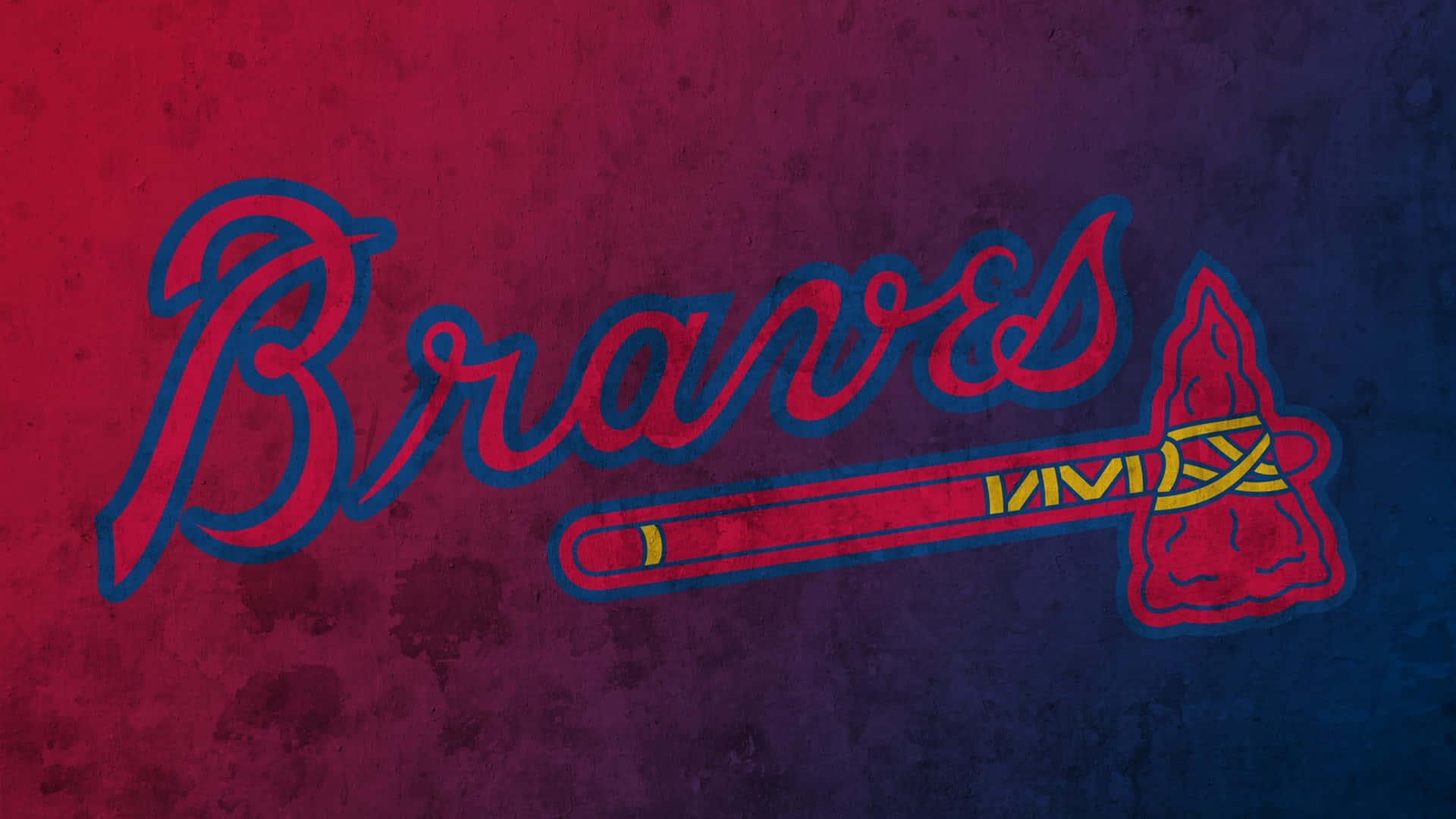 Atlanta Braves Desktop 桌布 壁紙 — 復古勇士隊棒球標誌，帶有紅藍漸變背景和磨損紋理。