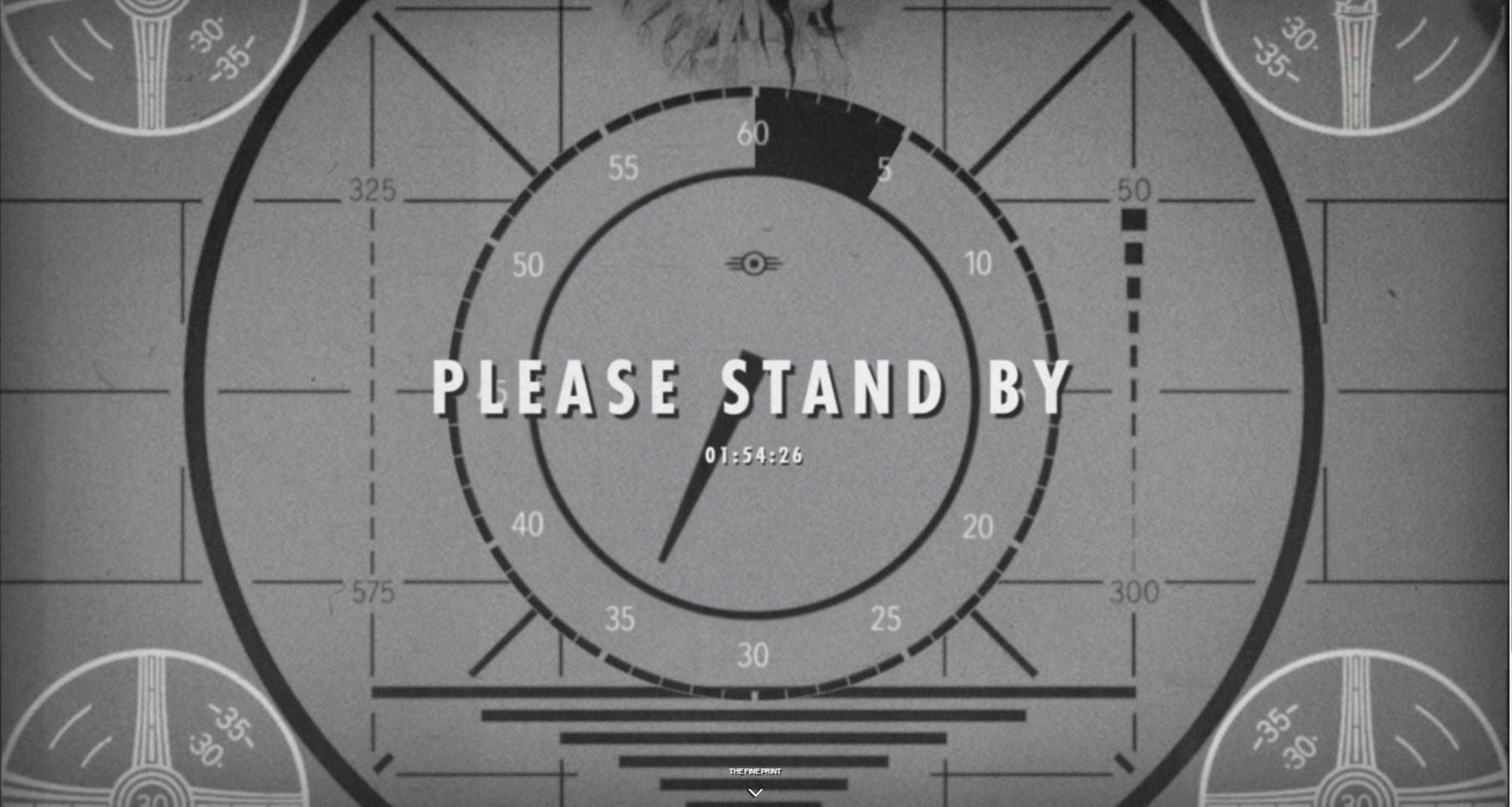 please 桌布 壁紙 — 復古單色雷達螢幕顯示「PLEASE STAND BY」，附有倒數計時器和類比刻度盤。