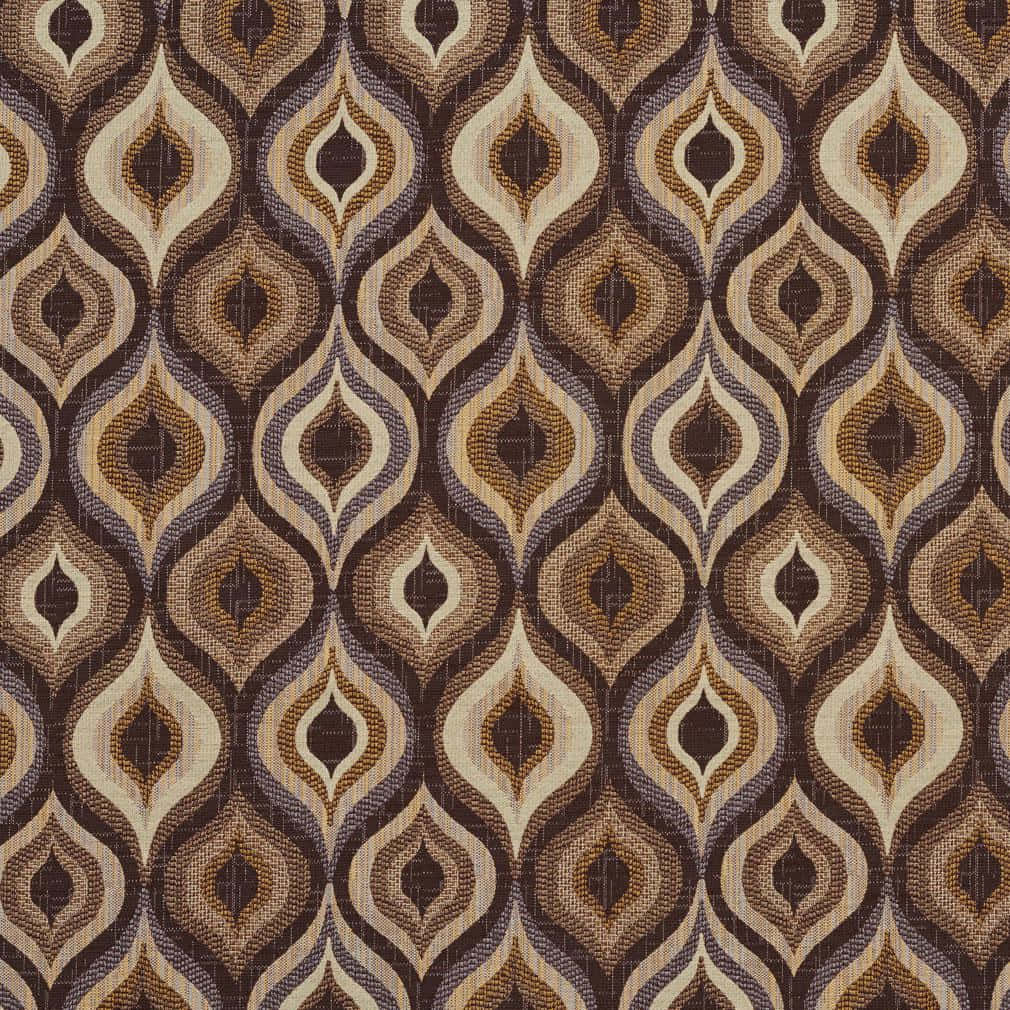 Brown Geometric 桌布 壁紙 — 復古壁紙，在紋理布料上重複呈現大地色系棕色、奶油色和紫色的水滴形圖案。