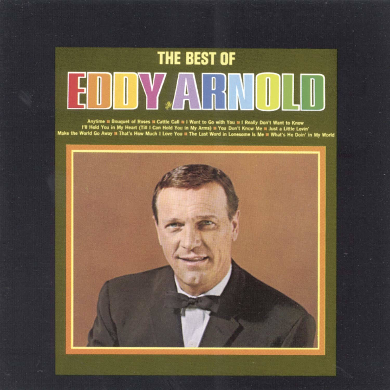 專輯封面 桌布 壁紙 — 復古專輯封面，Eddy Arnold 身穿燕尾服，背景為棕色，帶有彩色標題文字。