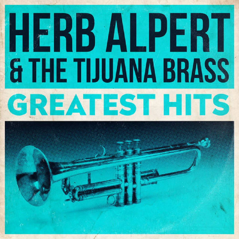 Album Cover 桌布 壁紙 — 復古專輯封面，以青綠色背景搭配小號及粗體文字，為 Herb Alpert and the Tijuana Brass 設計。