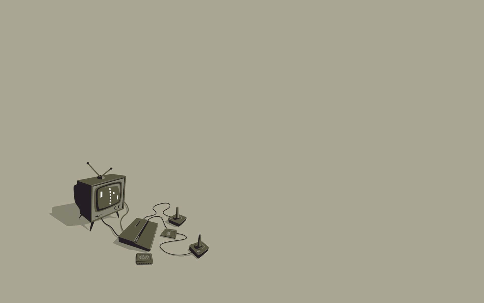Minimalist Retro 桌布 壁紙 — 復古懷舊遊戲主機，配電視和控制器，簡約米色背景。