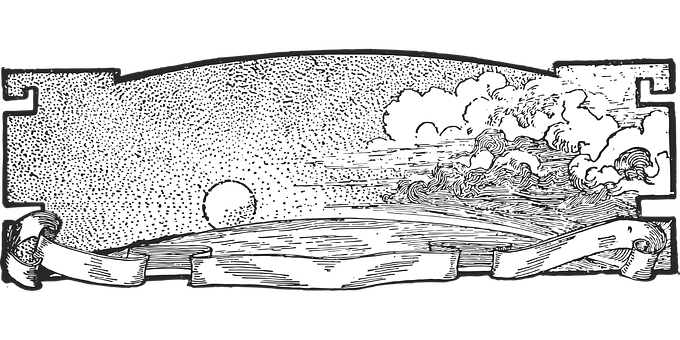 復古日出卷軸插圖 壁紙