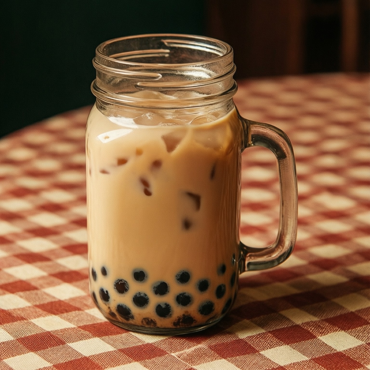 復古風格的珍珠奶茶，裝在梅森罐中。 壁紙