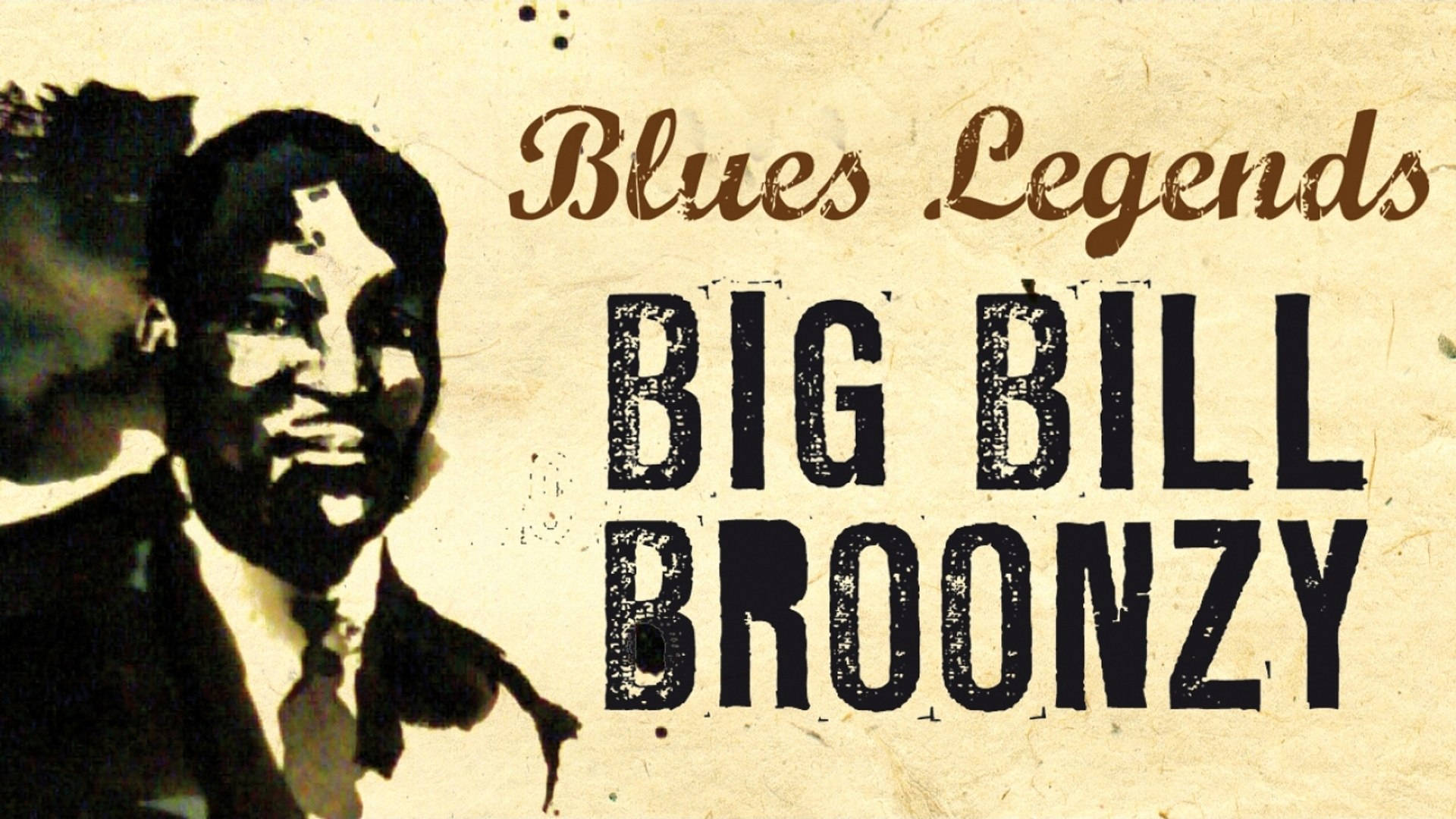 poster 桌布 壁紙 — 復古海報，以風格化肖像呈現藍調音樂家 Big Bill Broonzy，粗體文字印在舊化紙張上。