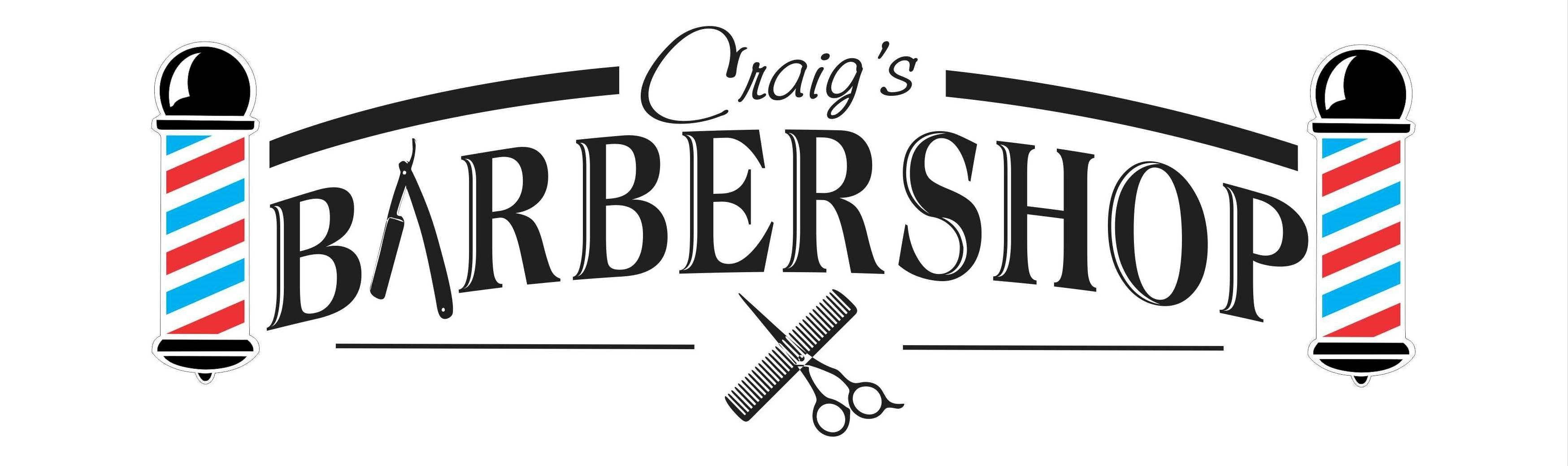 Barber 桌布 壁紙 — 復古理髮店標誌，經典紅白藍條紋柱、剪刀和梳子，下方配以粗體字。
