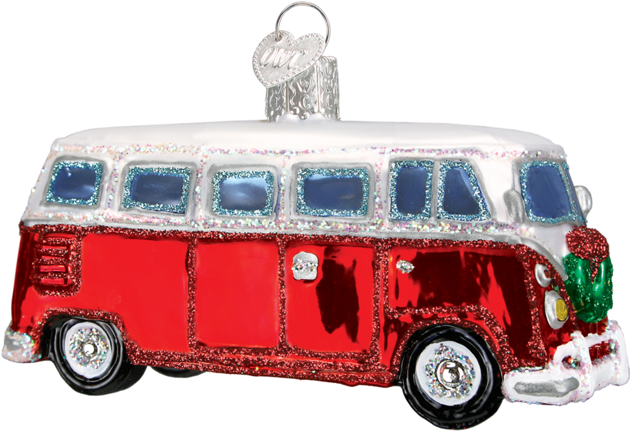 復古紅色嬉皮廂型車聖誕裝飾 壁紙