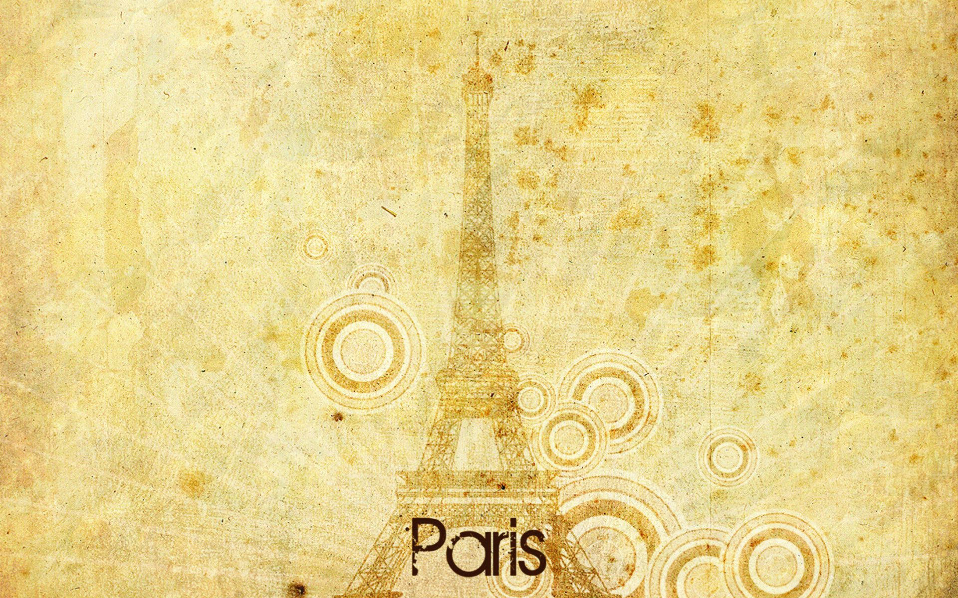 Eiffel Tower 桌布 壁紙 — 復古紋理壁紙， featuring 艾菲爾鐵塔、同心圓和 'Paris' 文字，印在仿舊羊皮紙上。