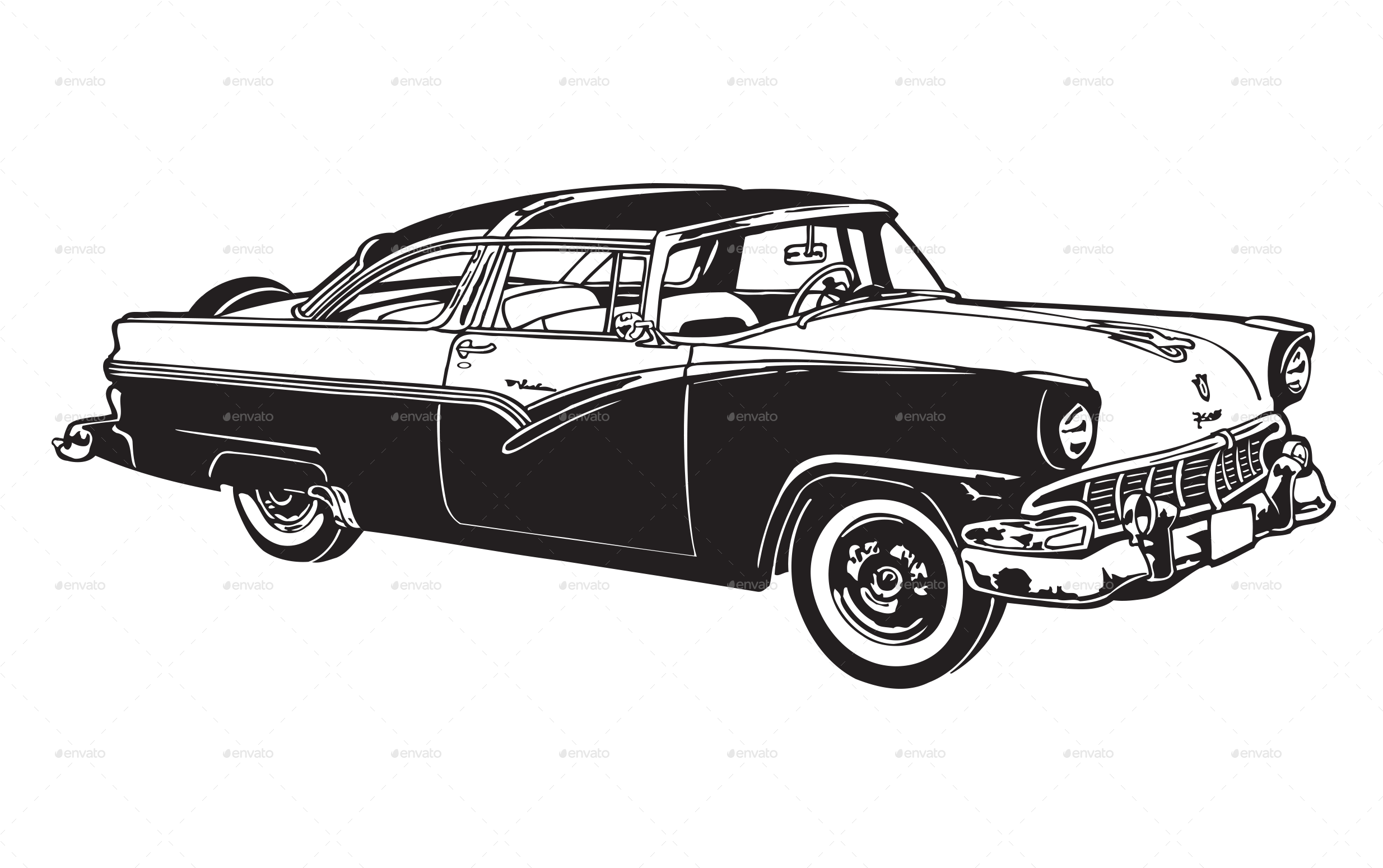復古經典汽車插畫 壁紙