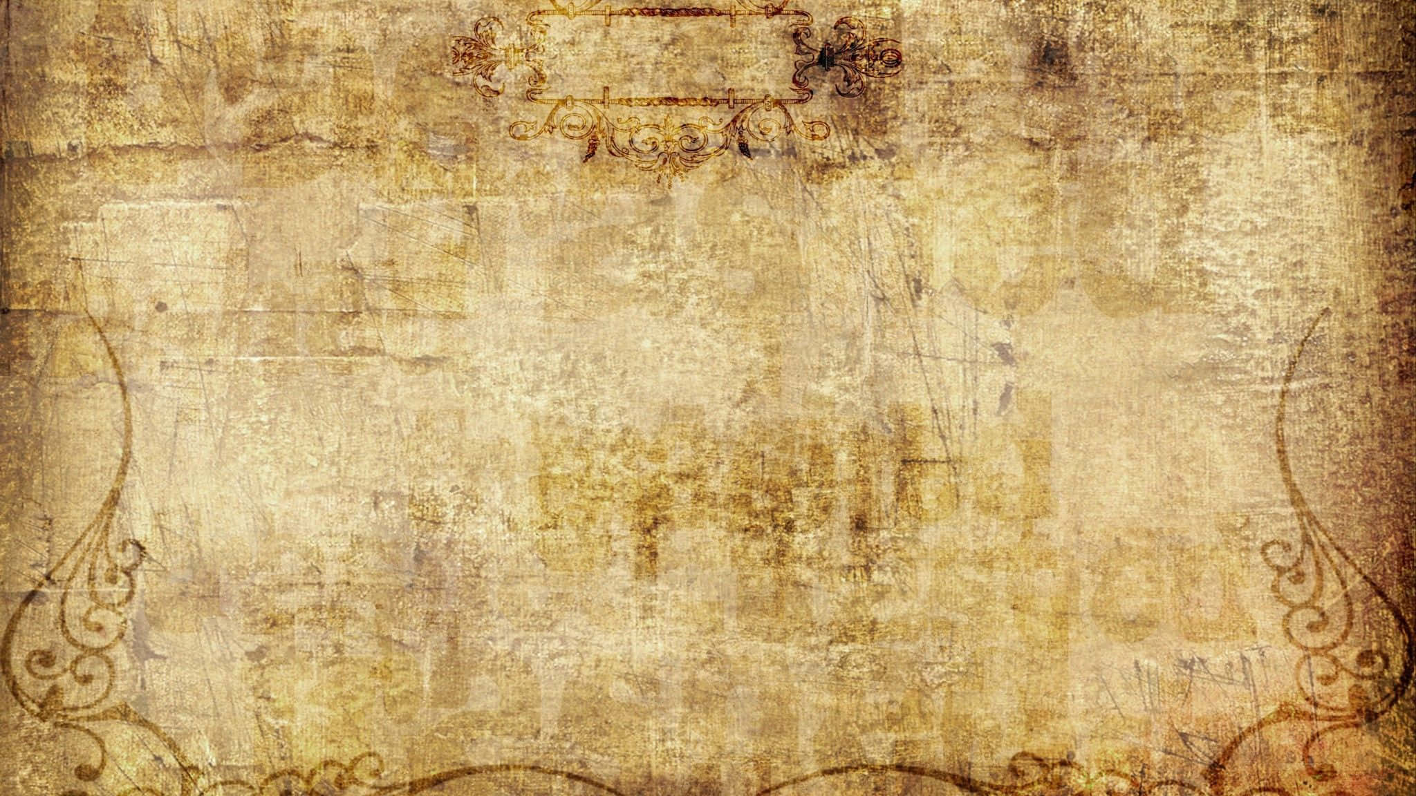 Old Paper 桌布 壁紙 — 復古羊皮紙，帶有華麗的棕色花絲邊框和紋理化的舊紙表面。