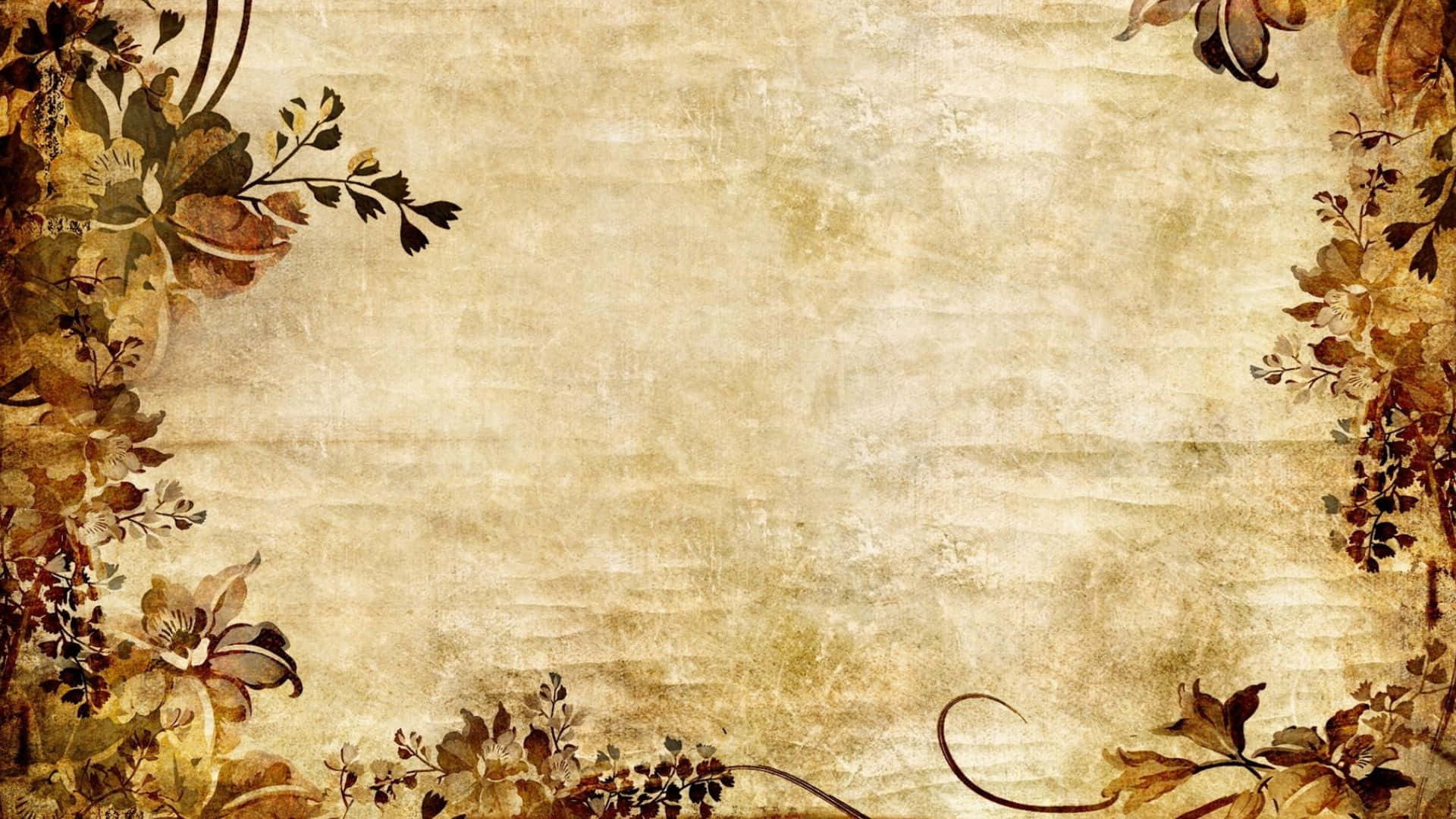 Dried Flowers 桌布 壁紙 — 復古羊皮紙背景，以大地色調的秋日花環環繞。