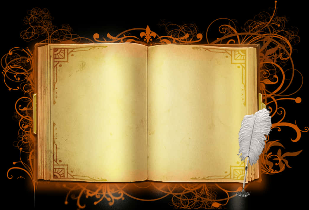 復古翻開書本與羽毛筆背景 壁紙