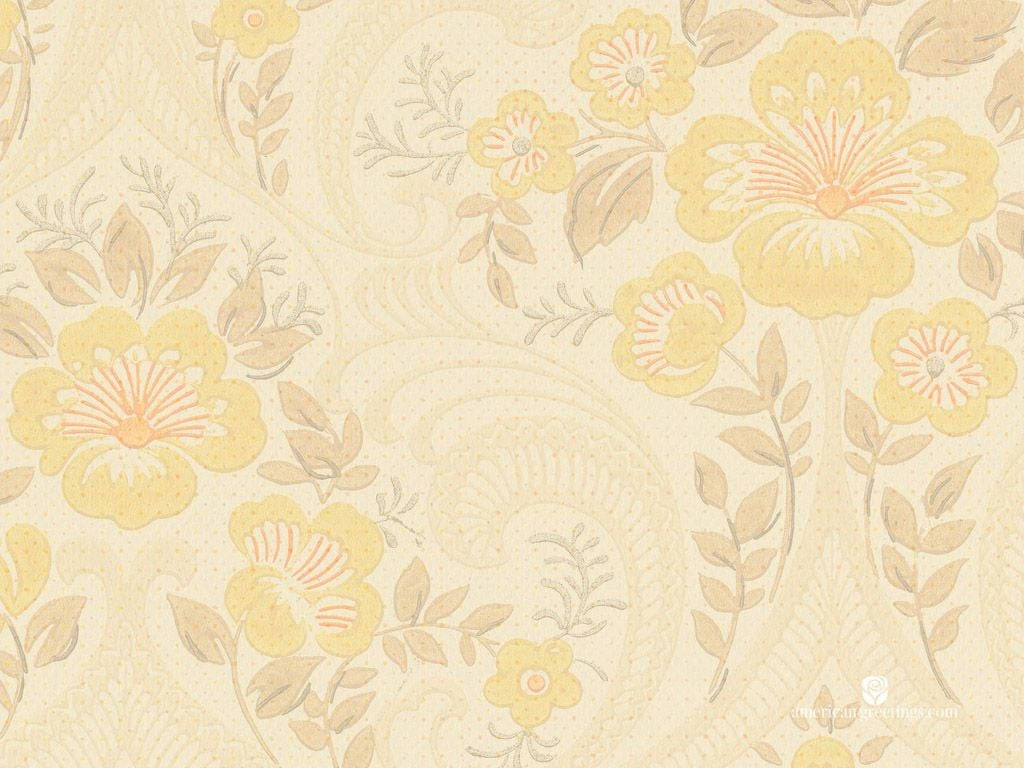 Beige Desktop 桌布 壁紙 — 復古花卉壁紙，在紋理奶油色背景上飾有黃色和米色花朵。