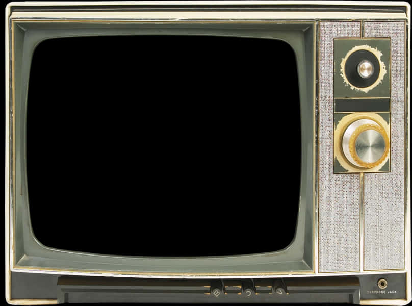 Old Tv 桌布 壁紙 — 復古電視機，銀色紋理外殼，大旋鈕，黑色螢幕背景。