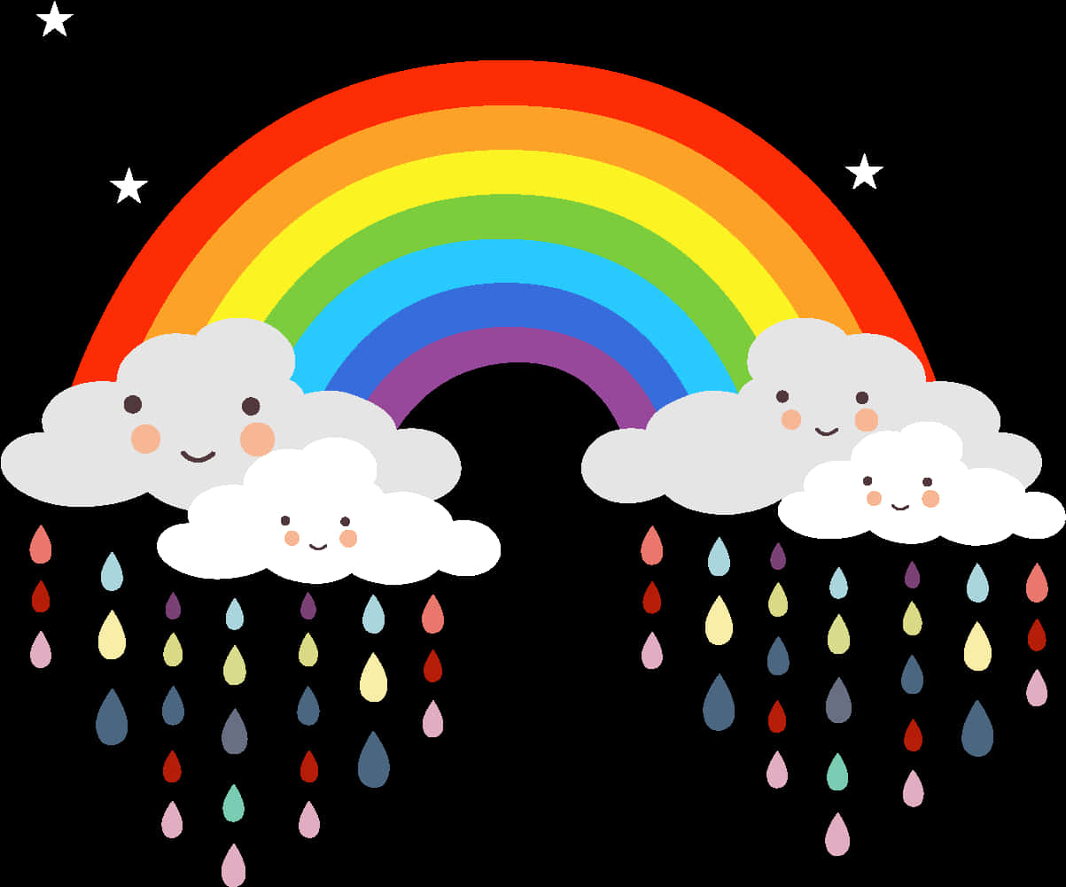 微笑雲朵彩虹雨插畫 壁紙