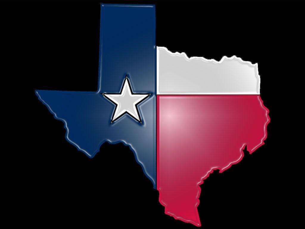 Texas Flag 桌布 壁紙 — 德克薩斯州輪廓以州旗顏色和星星填充，背景為黑色。