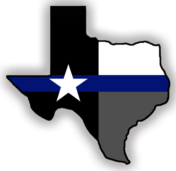 Texas Outline 桌布 壁紙 — 德克薩斯州輪廓填充旗幟顏色，並以一條細藍線象徵對執法部門的支持。