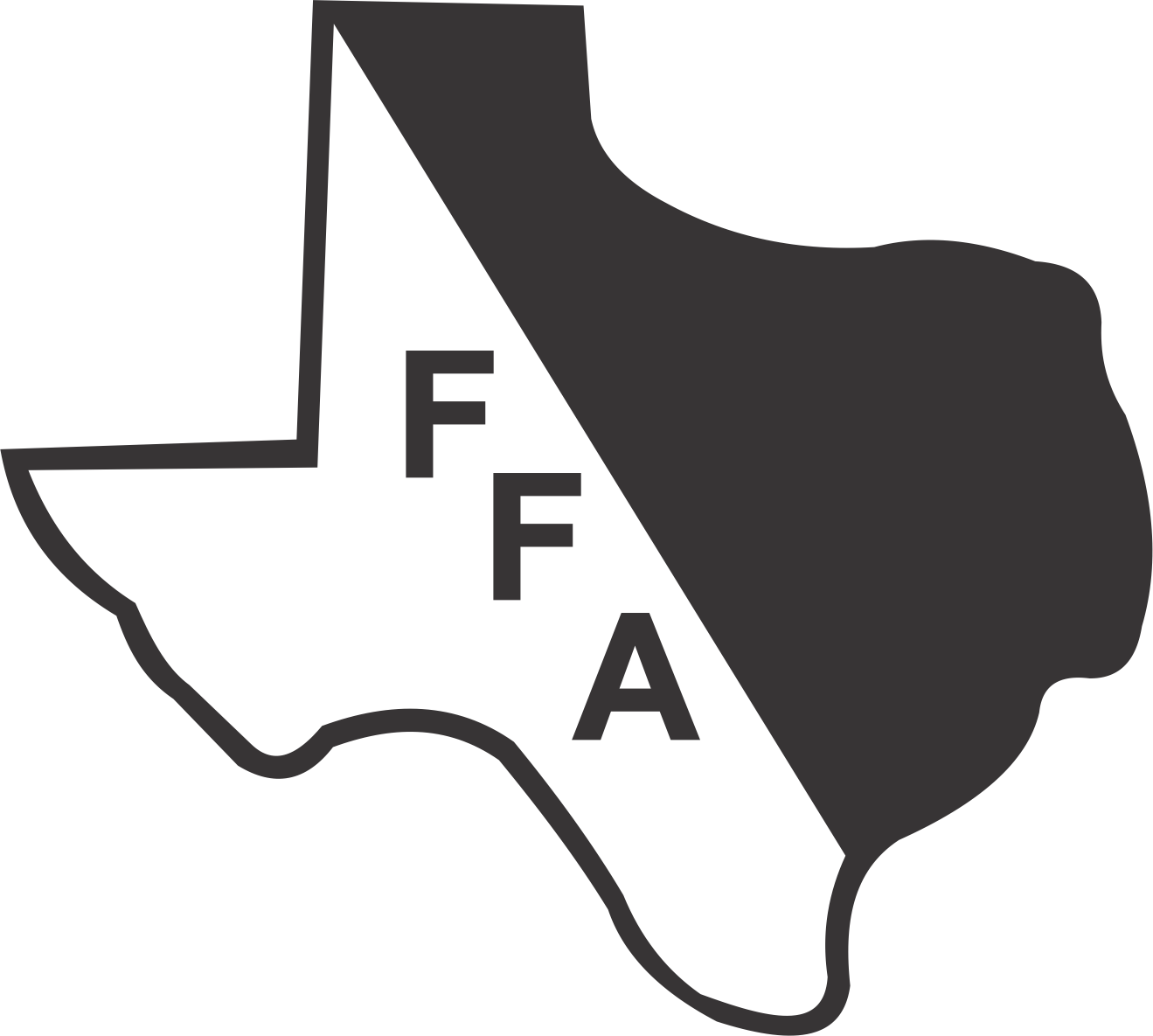 Map 桌布 壁紙 — 德州輪廓的黑白剪影，帶有粗體 FFA 字母斜向排列。