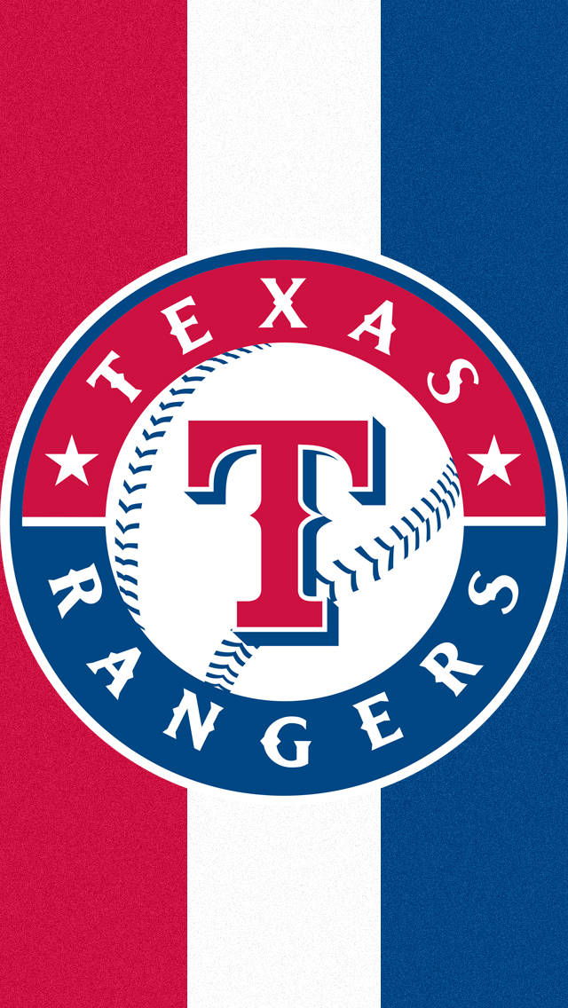 Texas Rangers 桌布 壁紙 — 德州遊騎兵棒球隊標誌居中於紅白藍垂直條紋背景上。