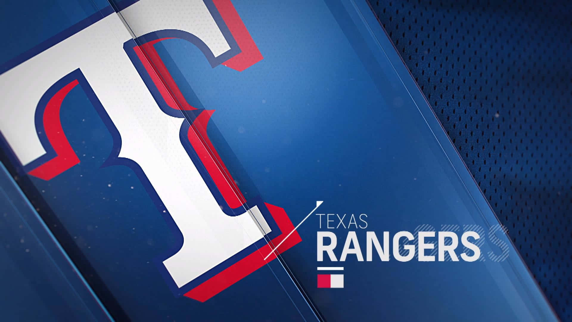 MLB Teams 桌布 壁紙 — 德州遊騎兵標誌的動態特寫，採用大膽的紅、白、藍色，背景為帶紋理的藍色。