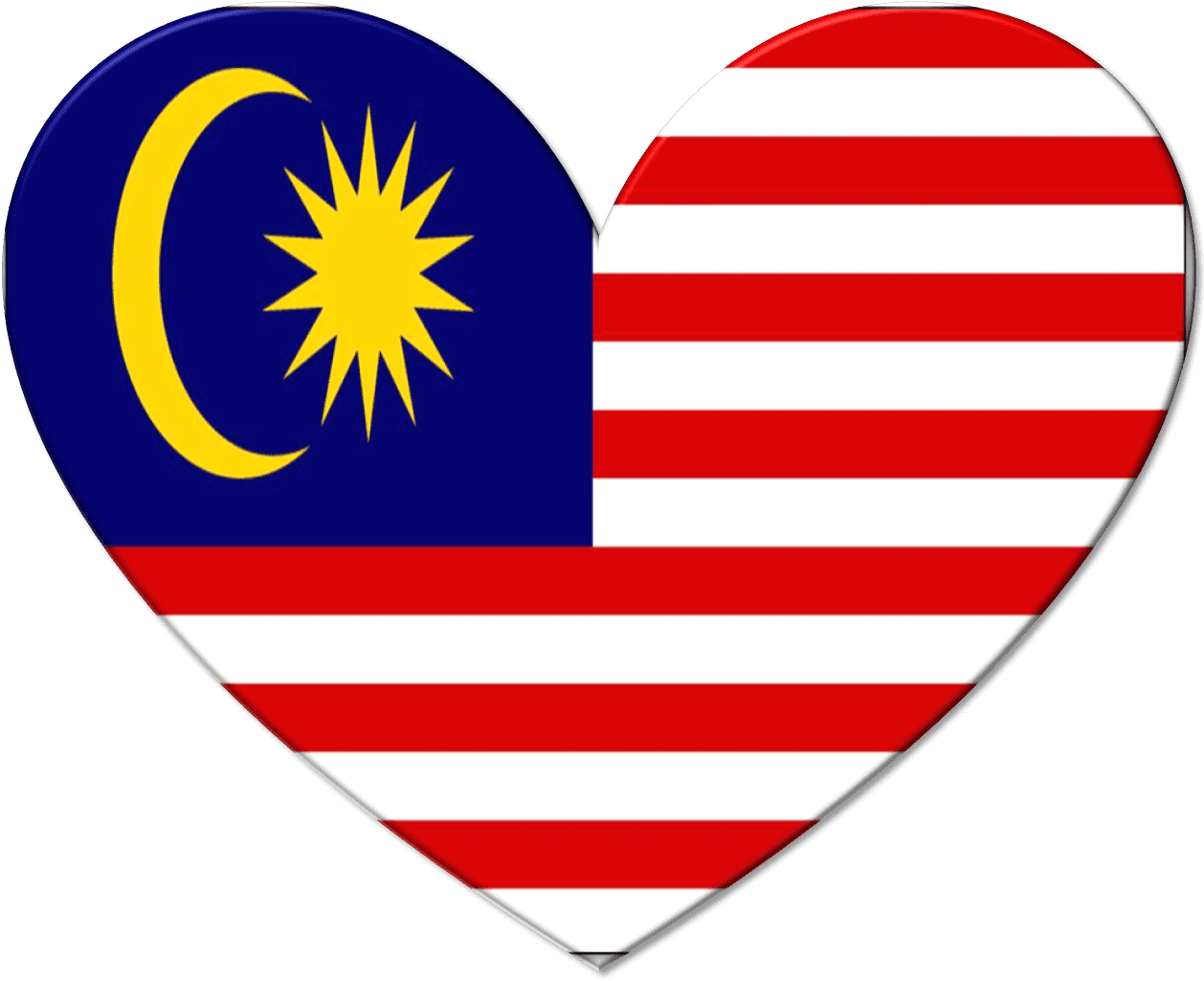 Malaysia 桌布 壁紙 — 心形徽章展示馬來西亞國旗，藍色背景，黃色新月和星星，紅白條紋。