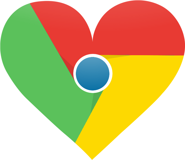 Chrome 桌布 壁紙 — 心形標誌，採用Google Chrome的紅、綠、黃、藍色，扁平設計。