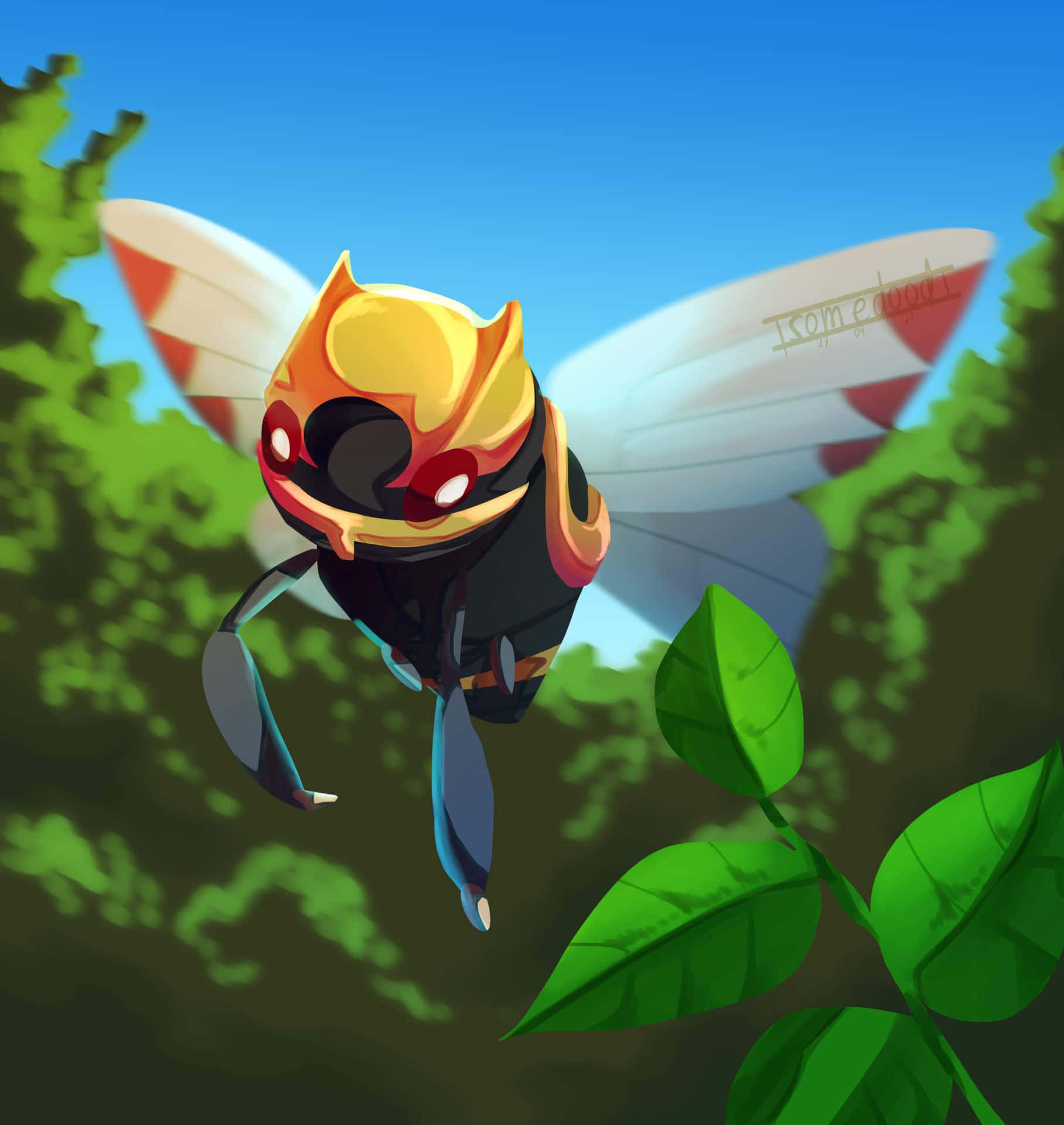 忍者蜥與綠葉背景 — Pokémon 手機 壁紙