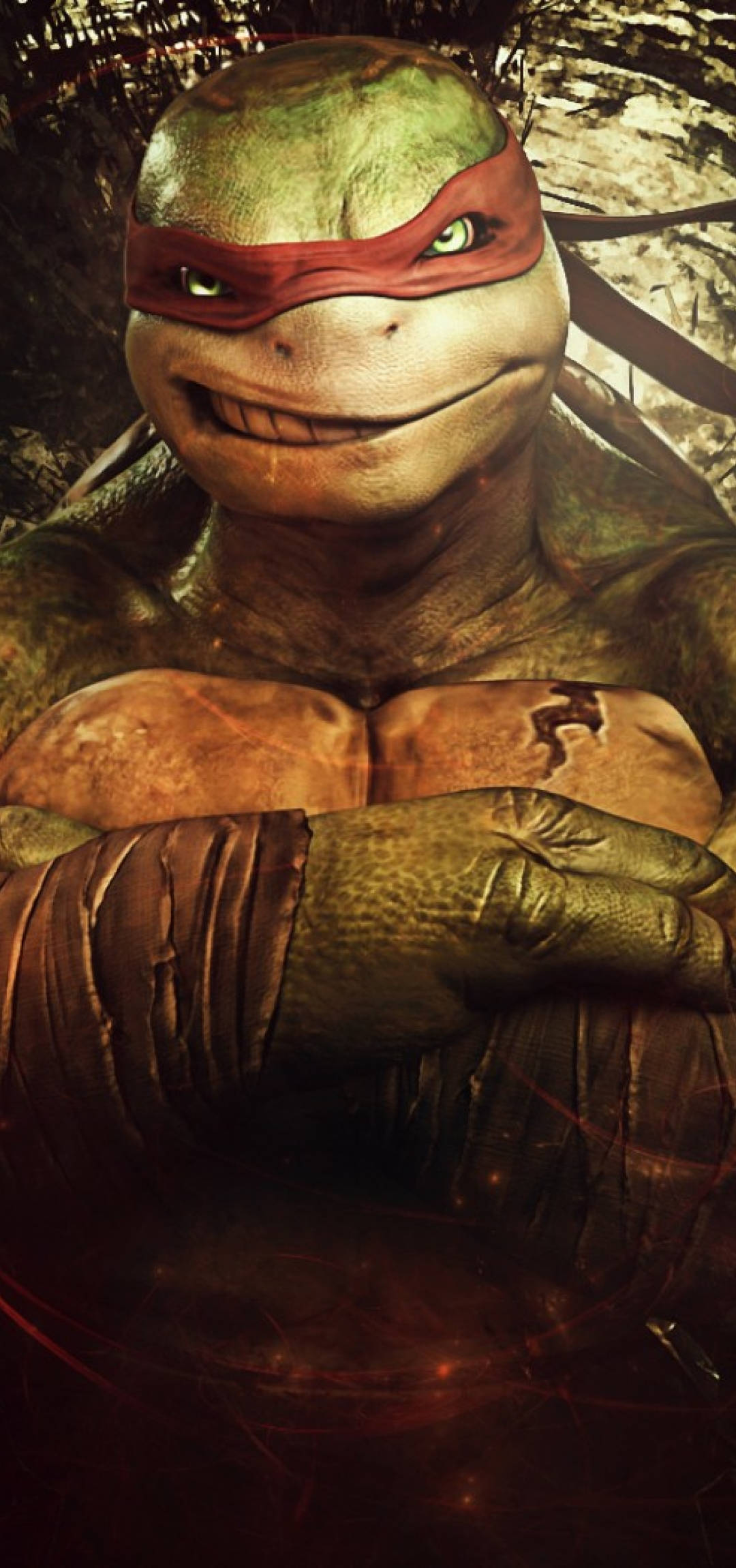 Ninja Turtle 桌布 壁紙 — 忍者龜中的拉斐爾自信地微笑，交叉雙臂，身處粗糙的城市環境中的特寫。