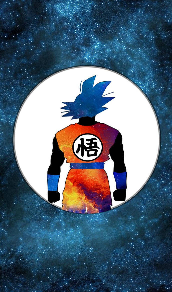 悟空 桌布 壁紙 — 悟空標誌性橙色道服的剪影，在發光的白色圓圈內，以星空宇宙為背景。