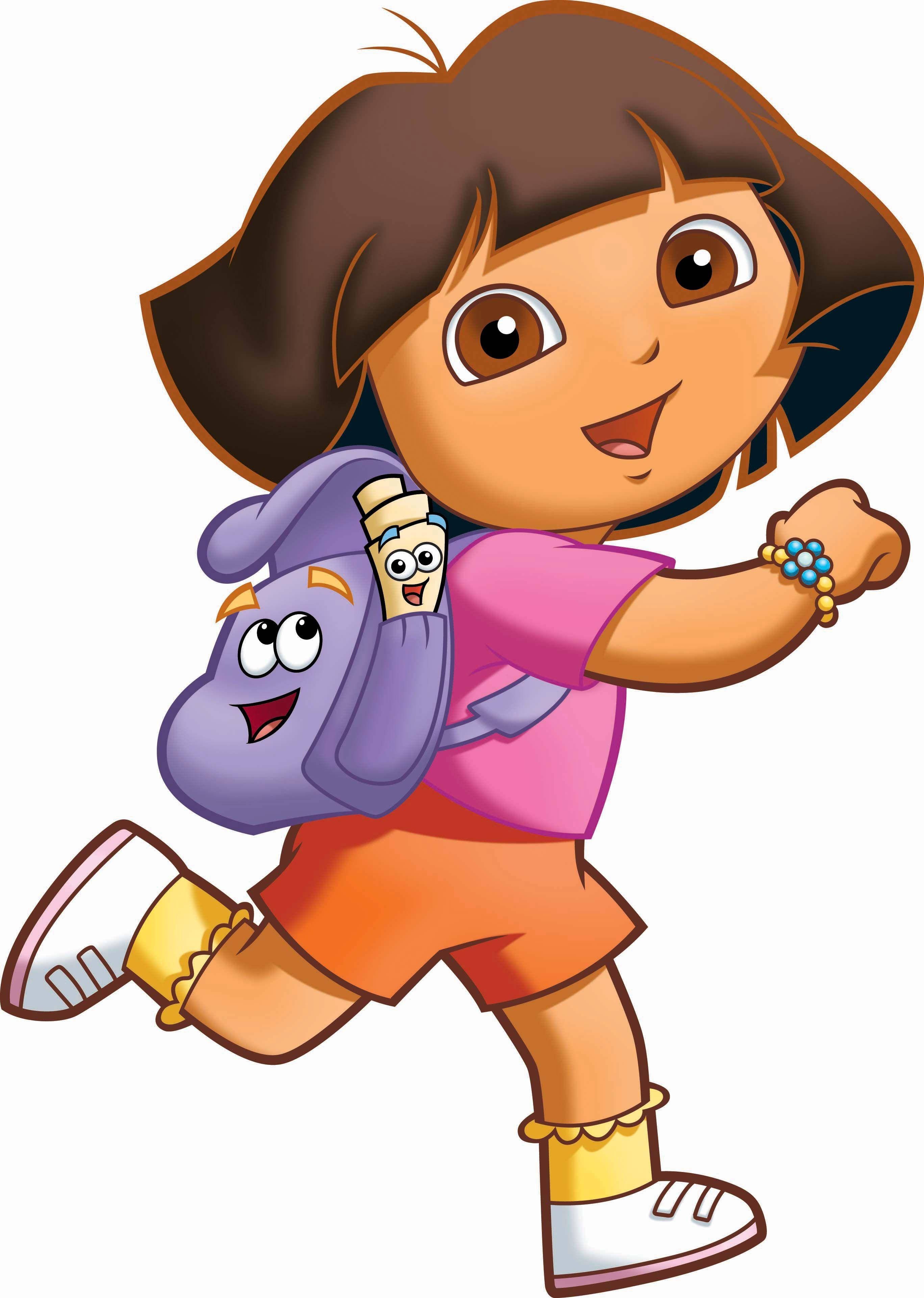 Dora 桌布 壁紙 — 愛探險的Dora手拿紫色背包和地圖，快樂地奔跑。