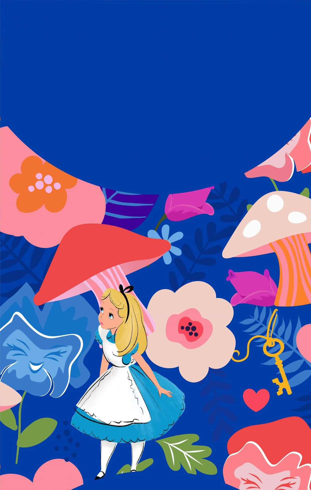 愛麗絲夢遊仙境被巨大的蘑菇和花朵包圍。 — 愛麗絲夢遊仙境 壁紙