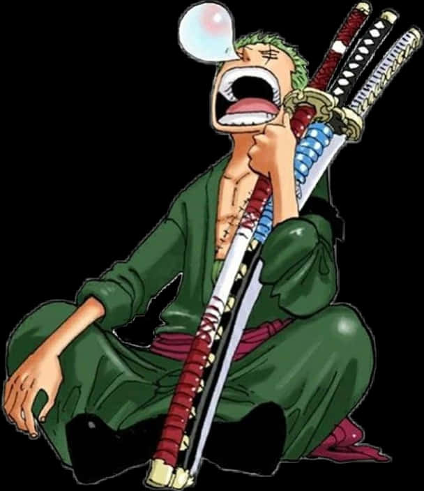 慵懶動漫劍士打哈欠 壁紙