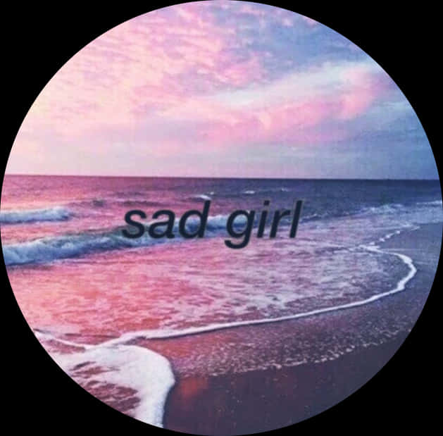 憂鬱女孩海灘夕陽圓圈 壁紙