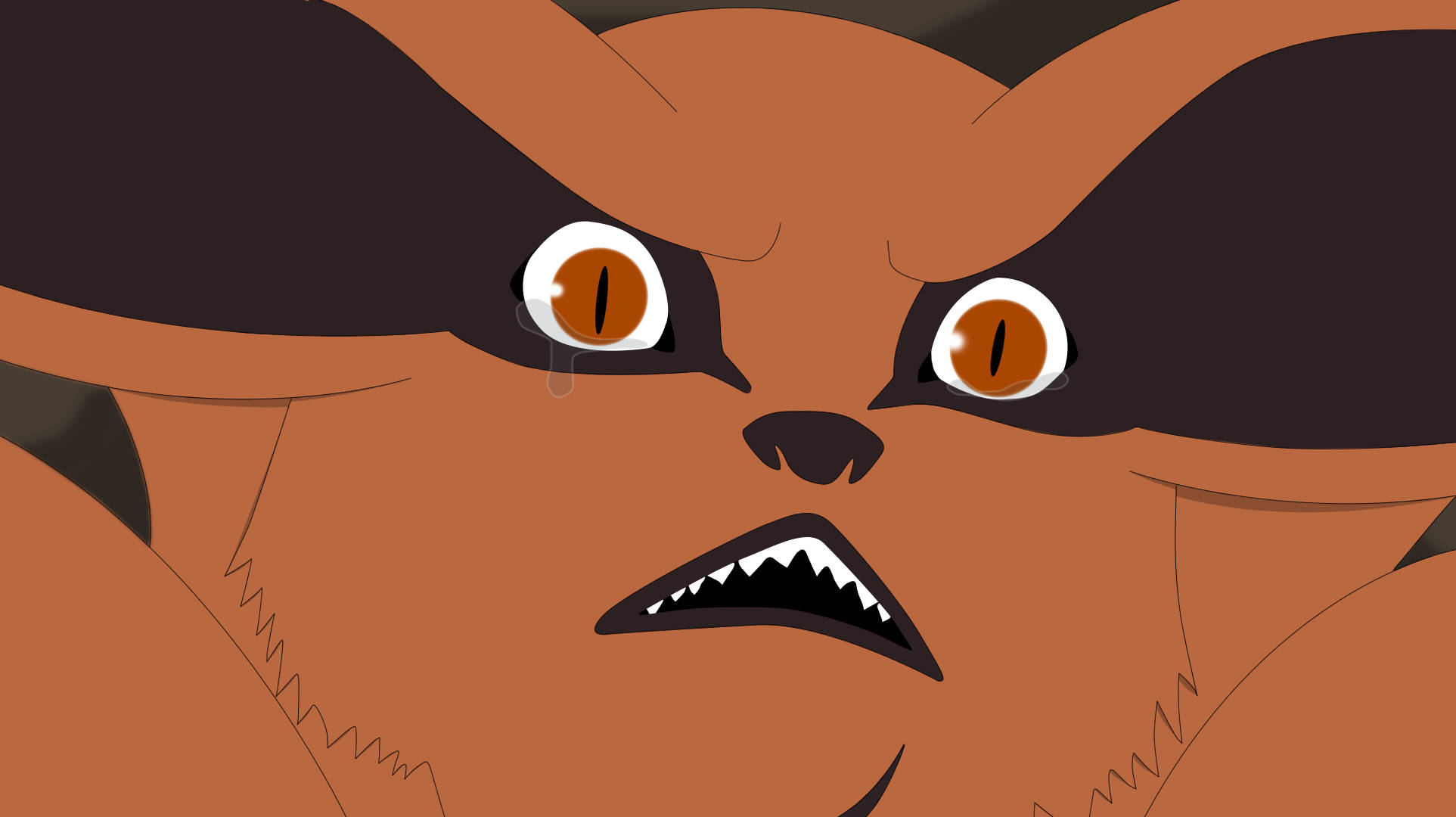 Kurama 桌布 壁紙 — 憤怒的橙色狐狸特寫，琥珀色發光的眼睛，露出尖牙，表情兇猛。