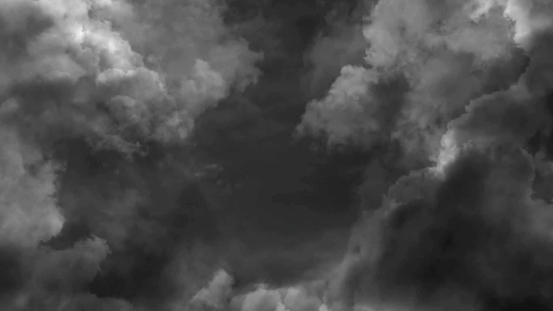 Black And White Storm 桌布 壁紙 — 戲劇性的單色雲在暴風雨的天空中旋轉，帶有深色陰影和明亮的高光。