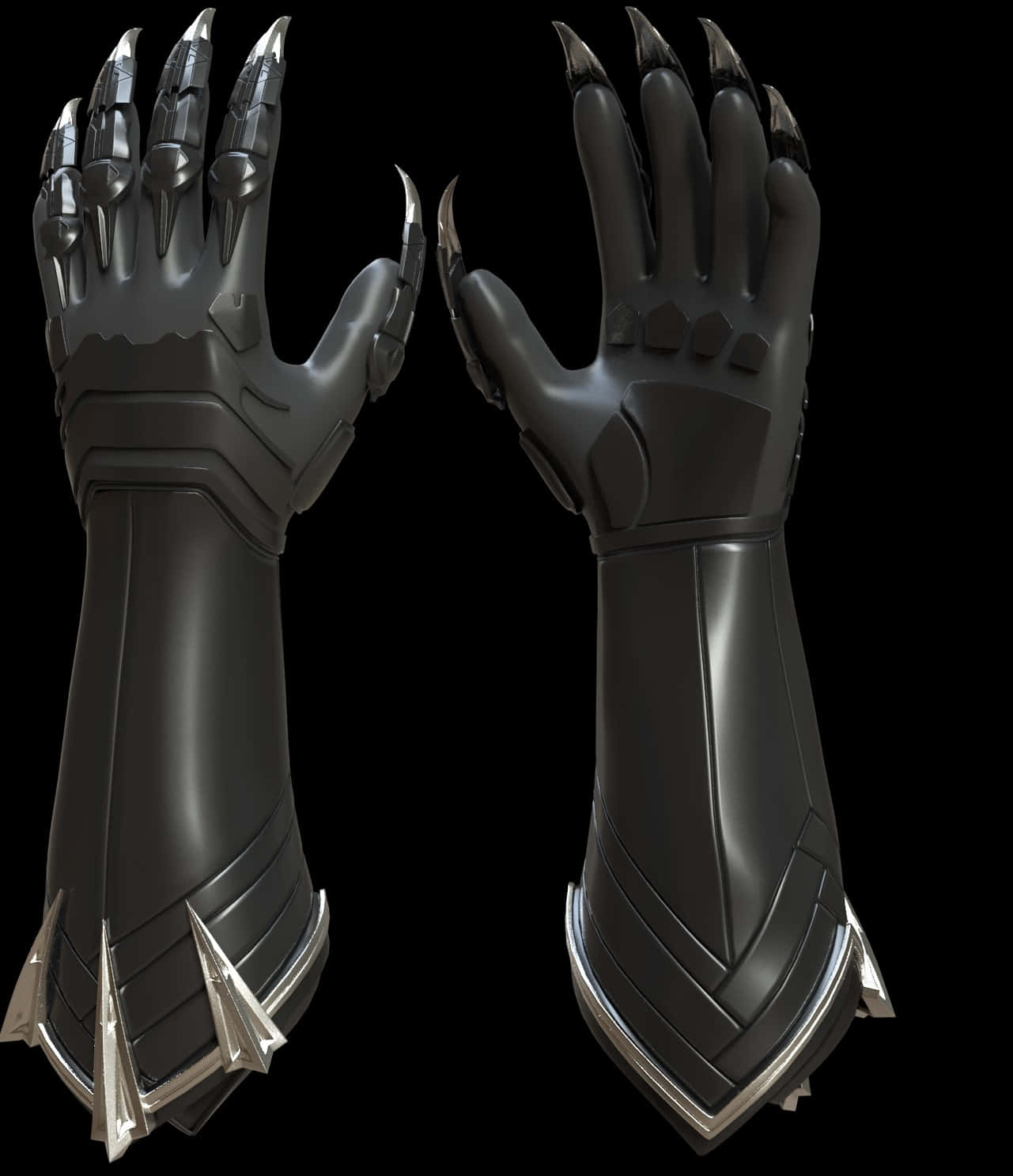 Panther Claws 桌布 壁紙 — 戴手套的手，帶有金屬爪和裝甲前臂，背景為黑色。