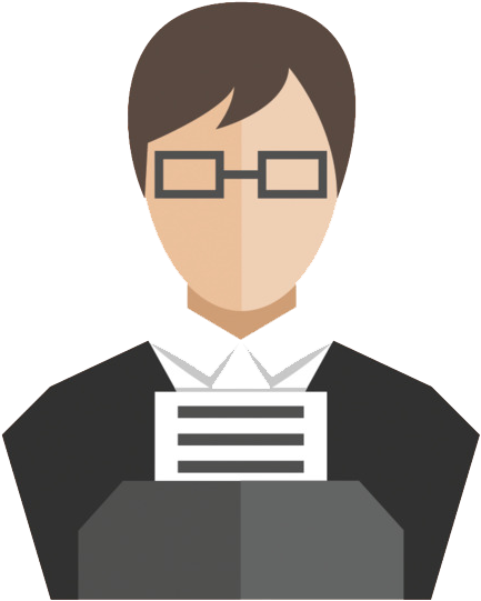 Lawyer 桌布 壁紙 — 戴眼鏡、身穿深色西裝並手持文件的人的平面向量插圖。