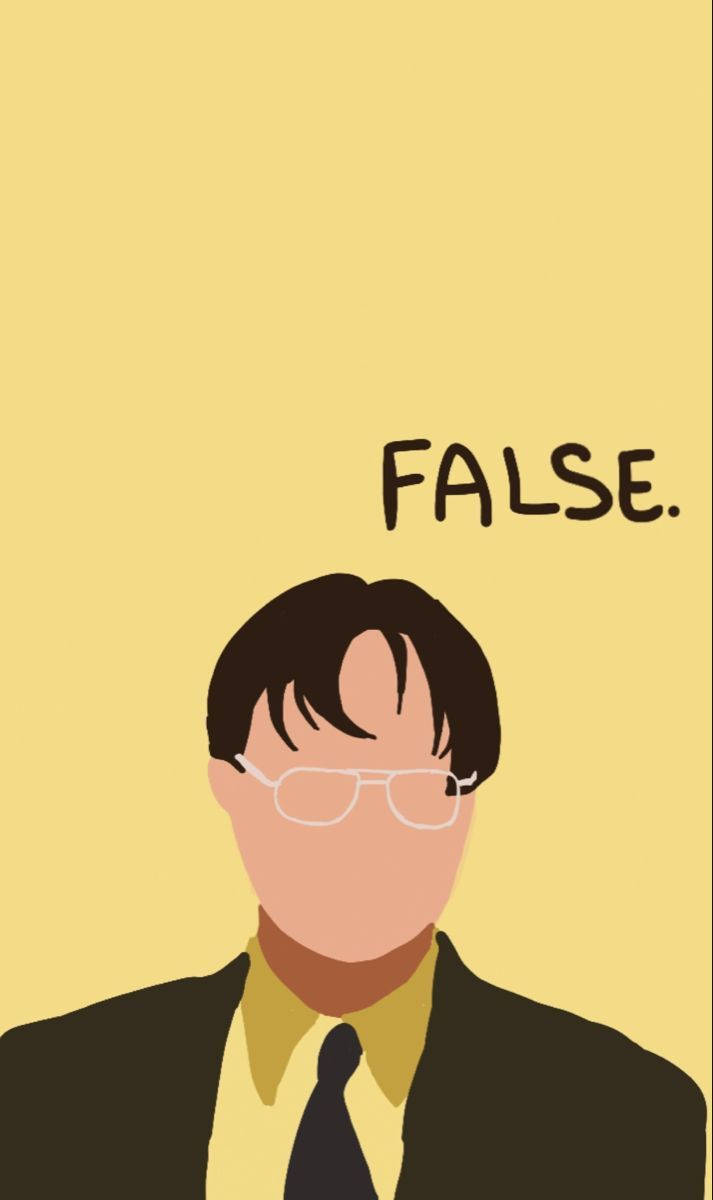 tv 桌布 壁紙 — 戴眼鏡和西裝的男士的極簡插圖，頭頂上方有FALSE一詞，背景為純黃色。