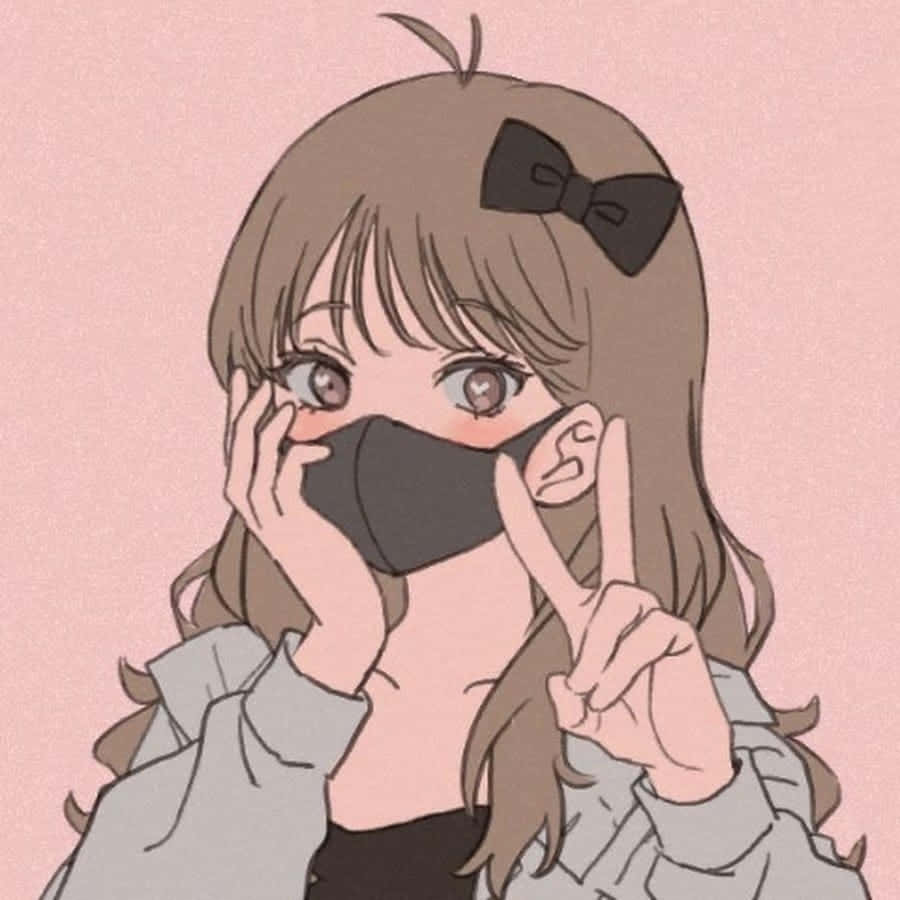 戴著口罩與蝴蝶結的女孩 壁紙