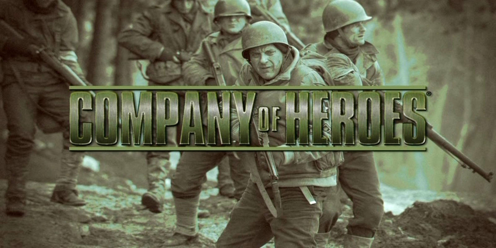 heroes 桌布 壁紙 — 戴頭盔的士兵在泥濘戰場上前進，帶有《Company of Heroes》標題覆蓋層。