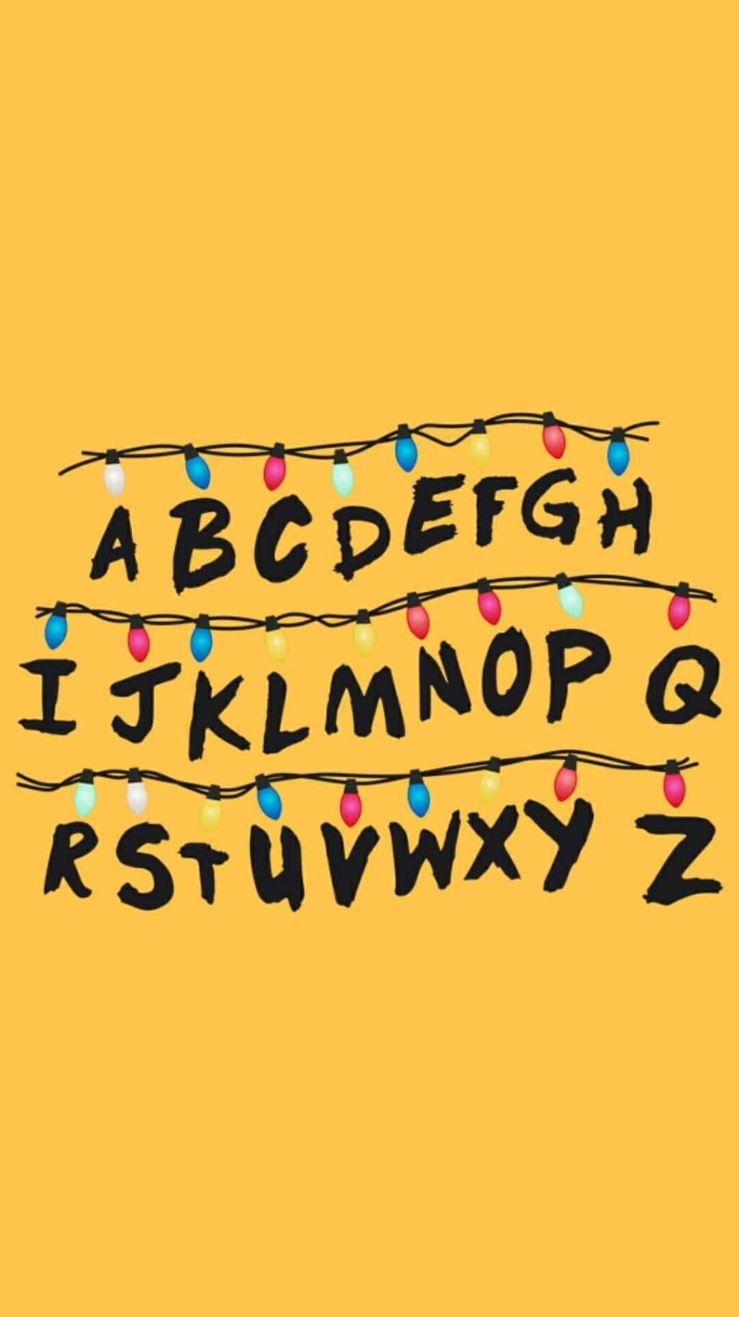 Aesthetic Yellow 桌布 壁紙 — 手寫字母像節日燈飾一樣掛在溫暖的黃色背景上。
