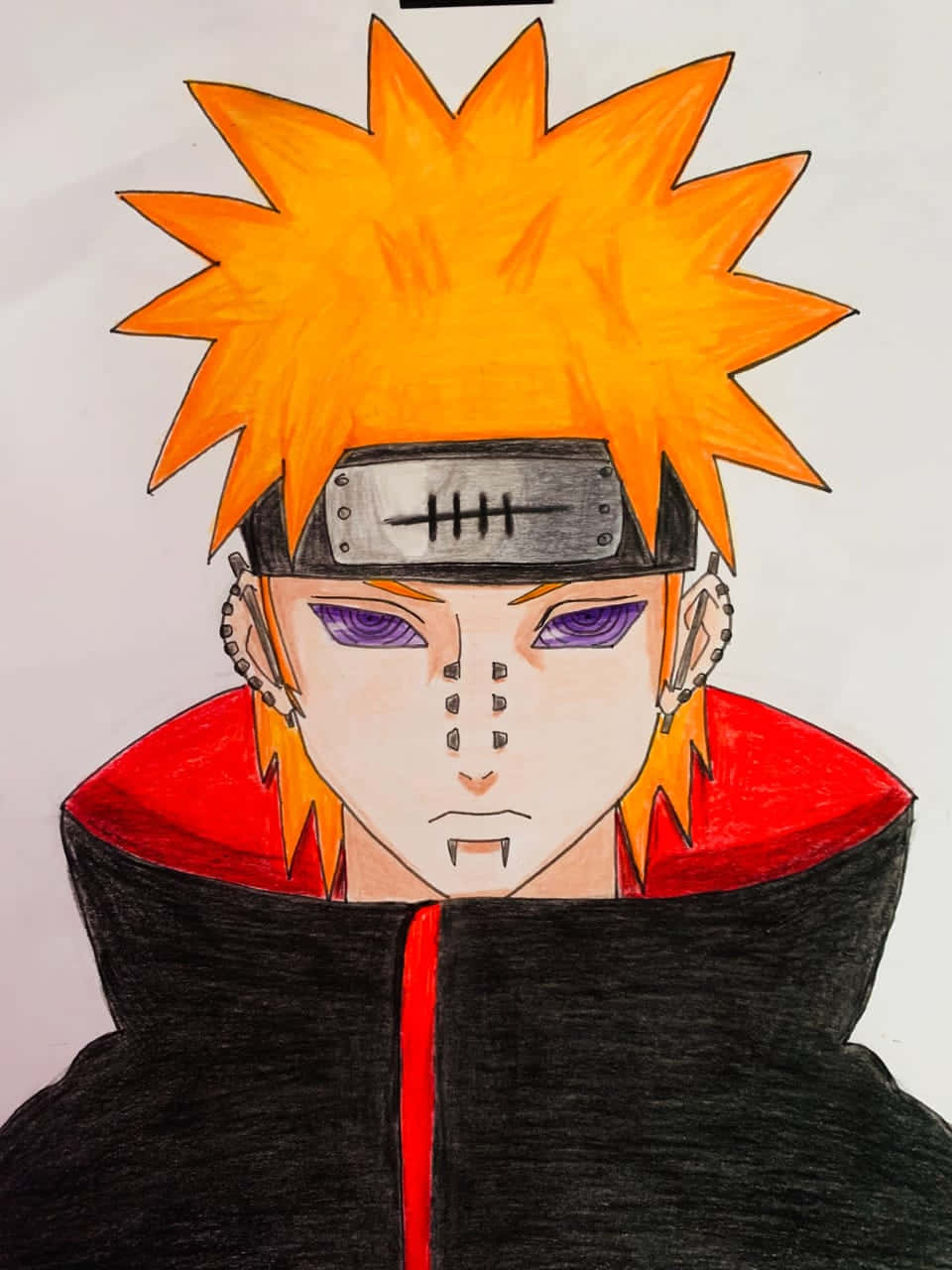 Akatsuki Drawing 桌布 壁紙 — 手繪動漫角色，擁有尖刺橙色頭髮、紫色眼睛和黑色紅裡斗篷。