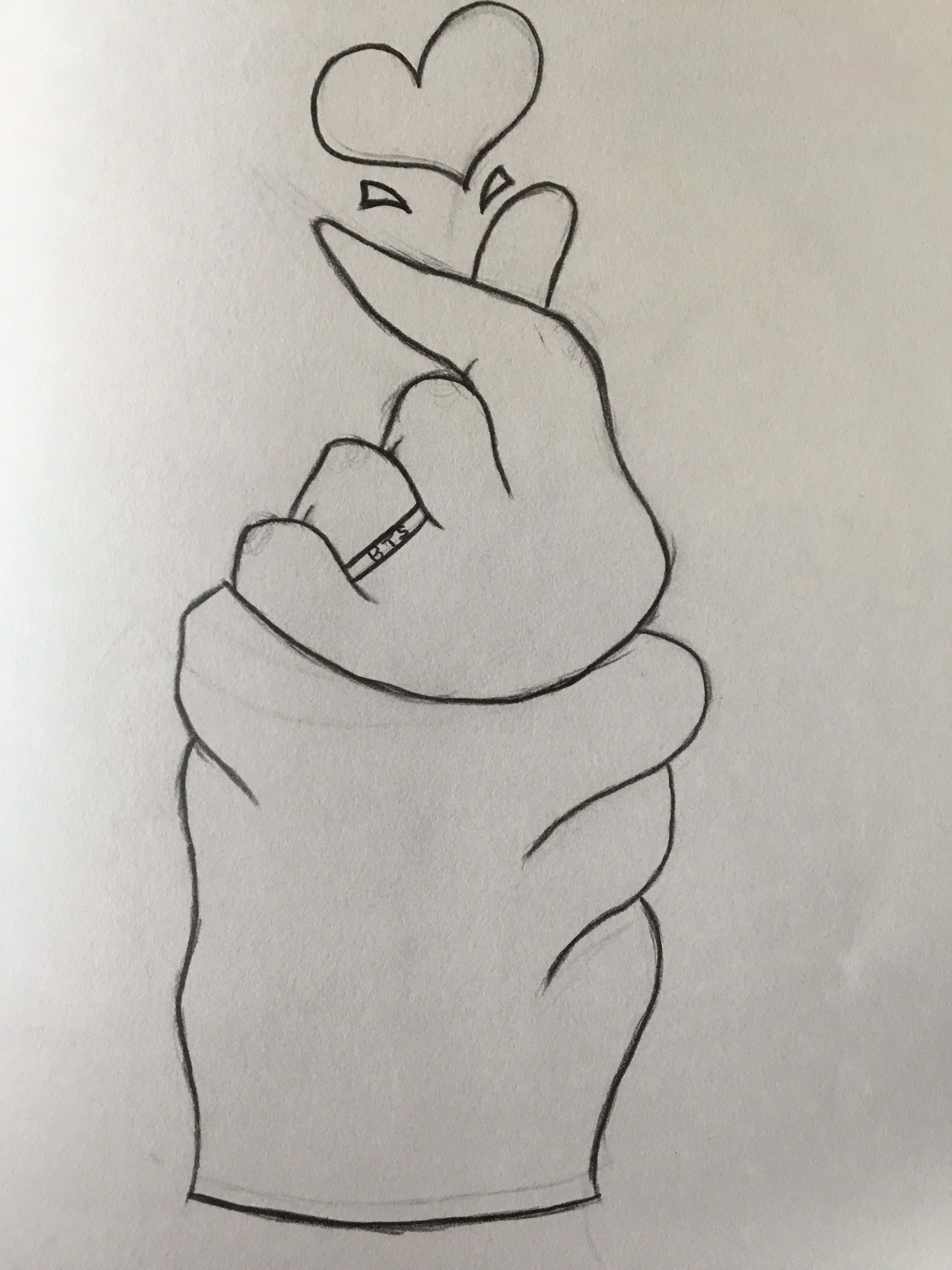 Finger Heart 桌布 壁紙 — 手繪草圖，手指在拇指上方形成心形，做出心形手勢。