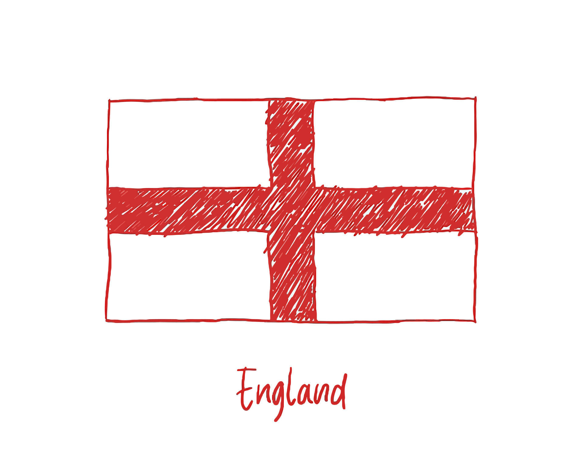 England Flag 桌布 壁紙 — 手繪草圖，白色背景上繪有英格蘭紅十字旗，下方寫有「England」。