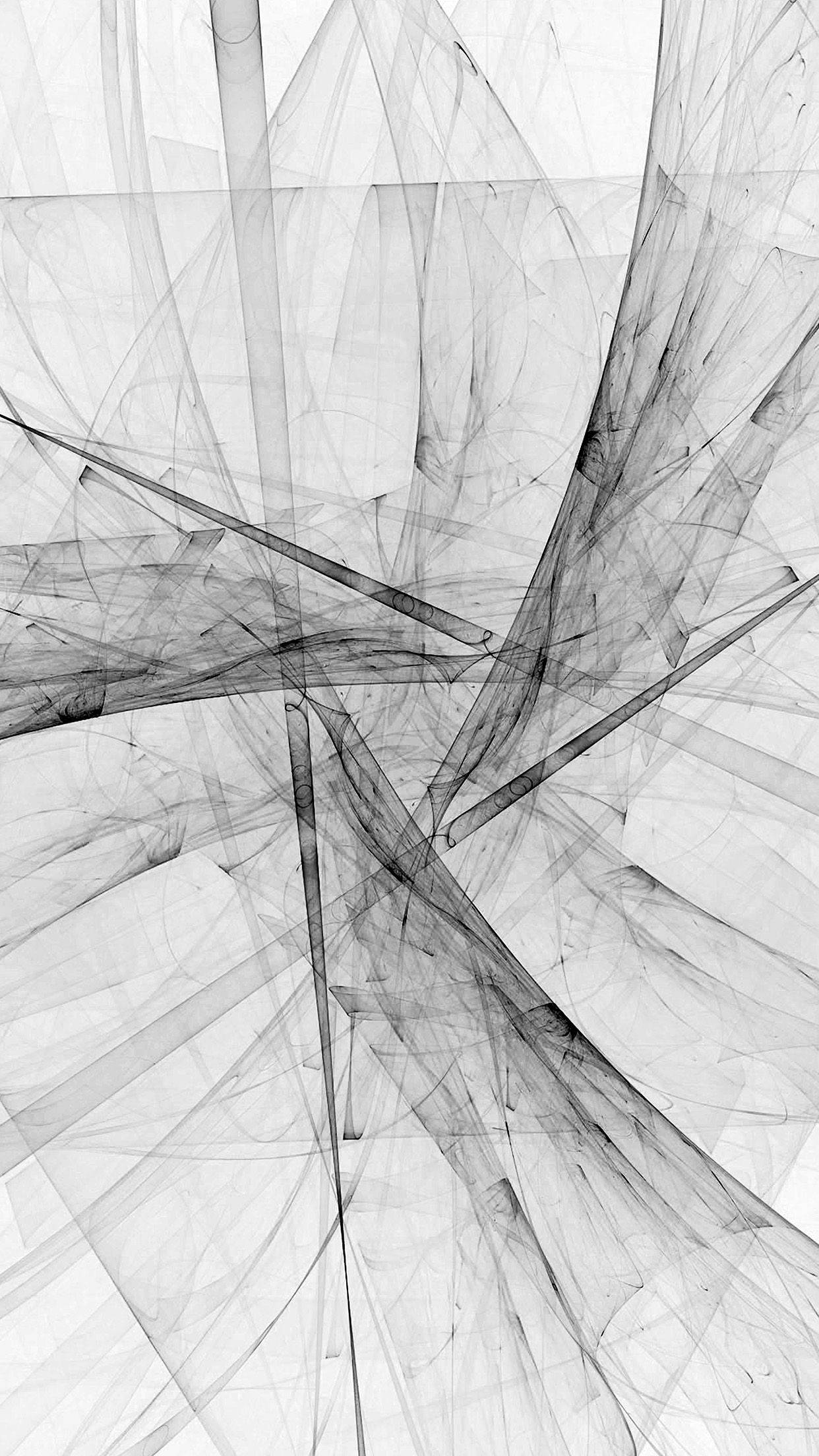 Black And White iPhone 桌布 壁紙 — 抽象單色構圖，由旋轉的半透明層次和交錯的深色線條組成，營造出動態的視覺紋理。