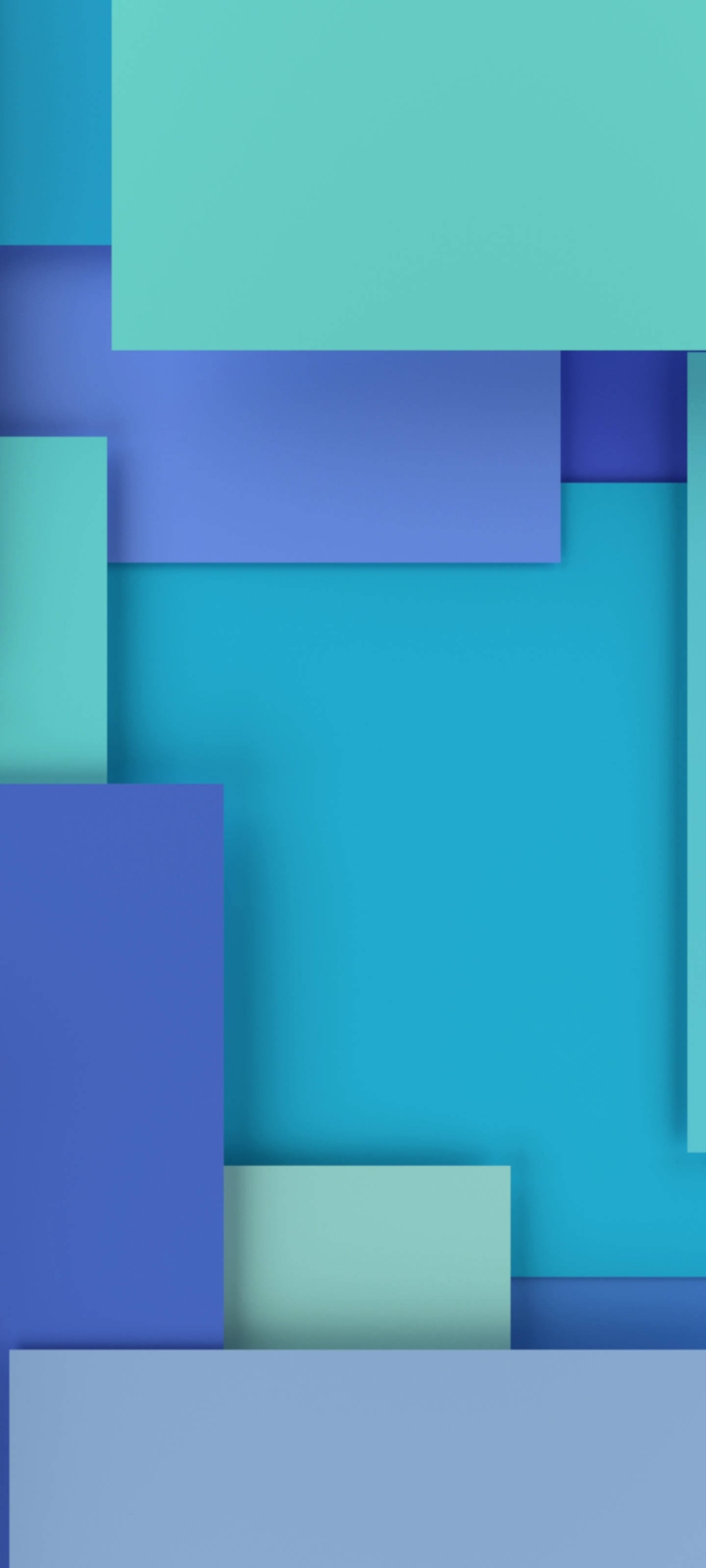 Shapes 桌布 壁紙 — 抽象幾何圖案壁紙，以藍色和藍綠色長方形區塊層疊，營造出現代簡約風格。