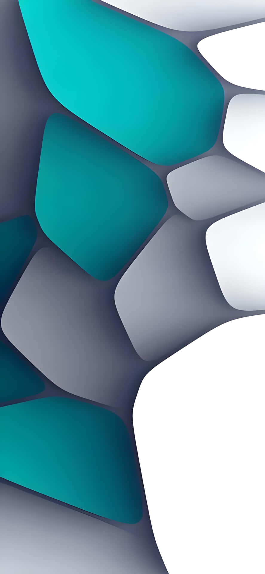Blue - Gray Geometry: Minimalist Modern Abstract Wallpaper 壁紙 — 抽象幾何圖案壁紙，在明亮的白色背景上呈現流動的藍綠色和灰色形狀。