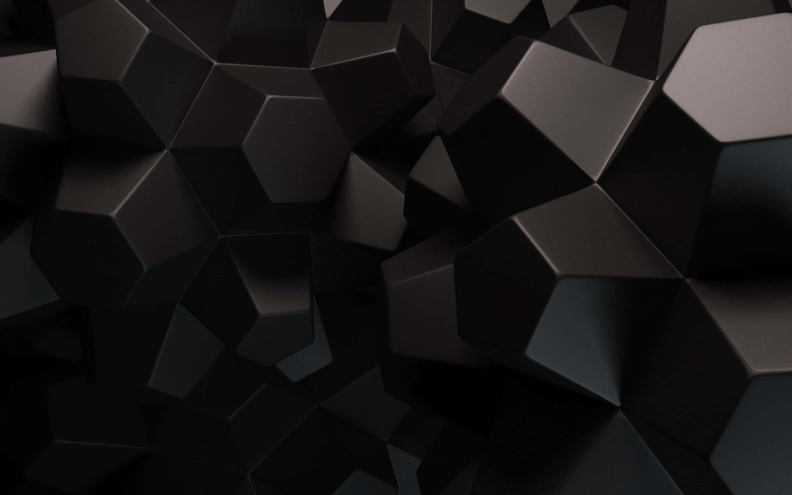 Vantablack 桌布 壁紙 — 抽象幾何圖案壁紙，帶有深色啞光六角形切面，營造出現代極簡的3D渲染紋理。