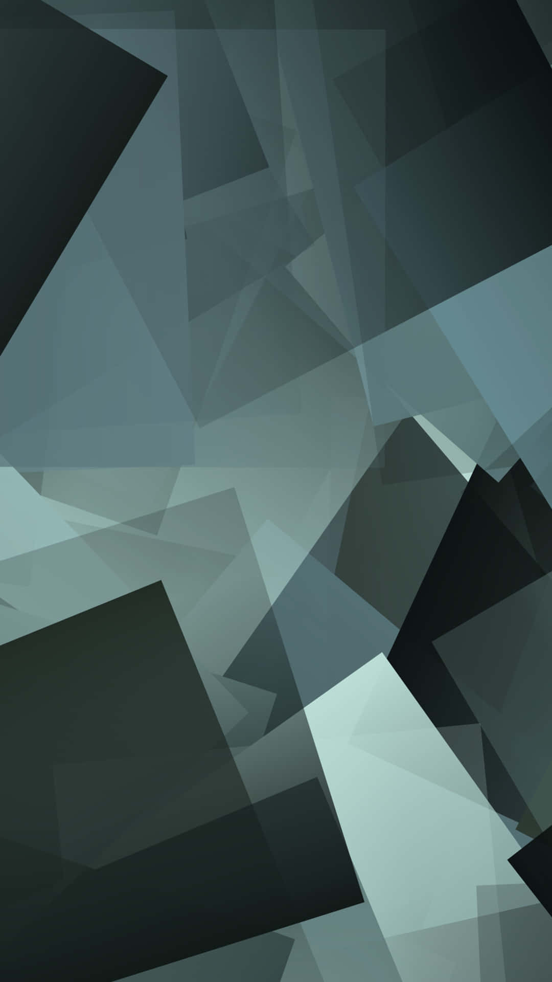 Geometric iPhone 桌布 壁紙 — 抽象幾何圖案壁紙，採用柔和灰色和藍綠色調的層疊三角形形狀。