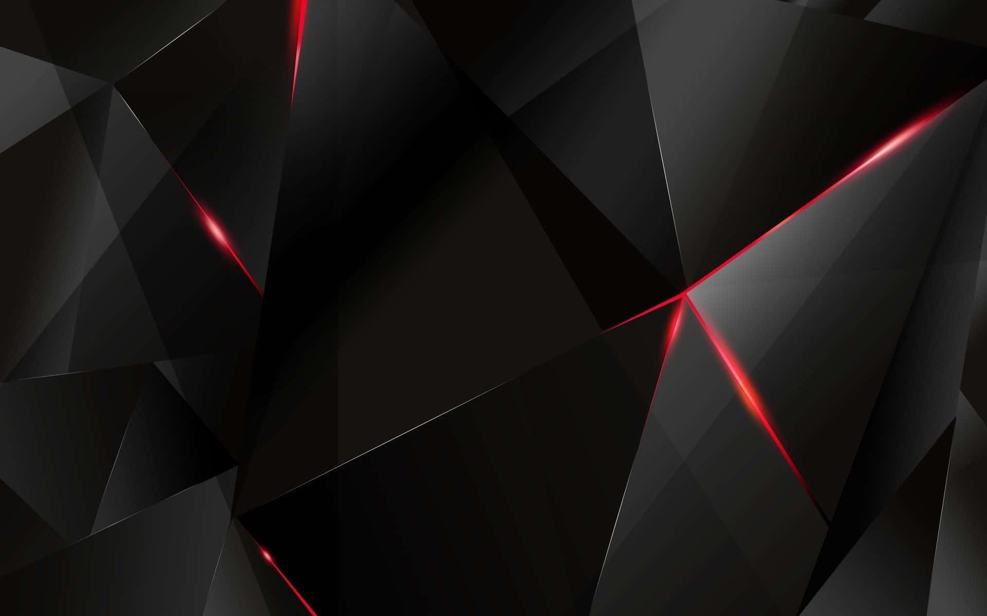 Geometric Shapes 桌布 壁紙 — 抽象幾何黑色切面被發光紅色霓虹線條貫穿，營造高科技數位美學。